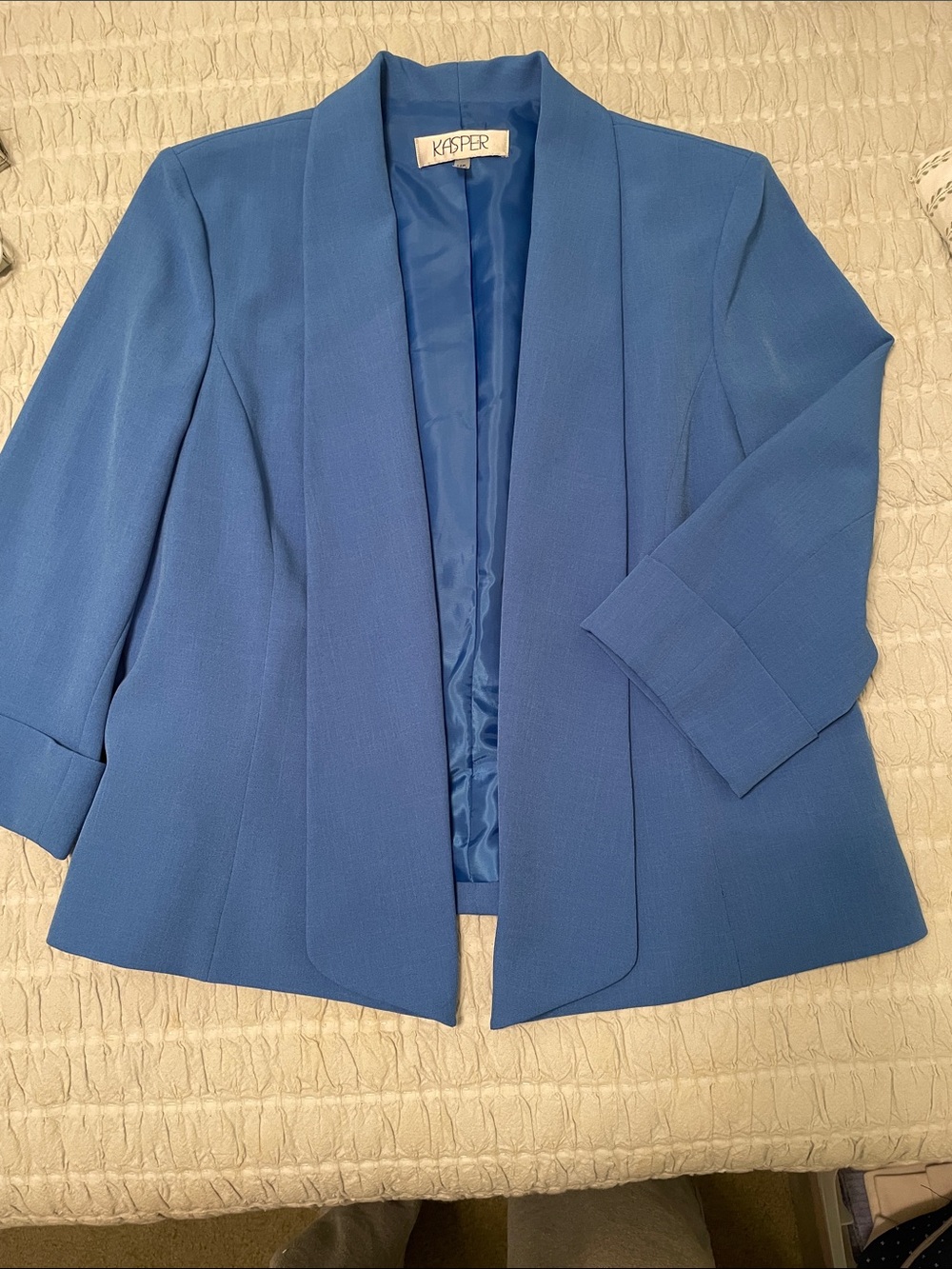 Kasper Bright Blue Open-Front Shawl Collar Blazer